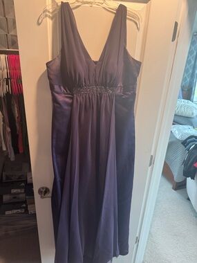 David's Bridal Purple Empire Waist V-Neck Bridesmaid Dress